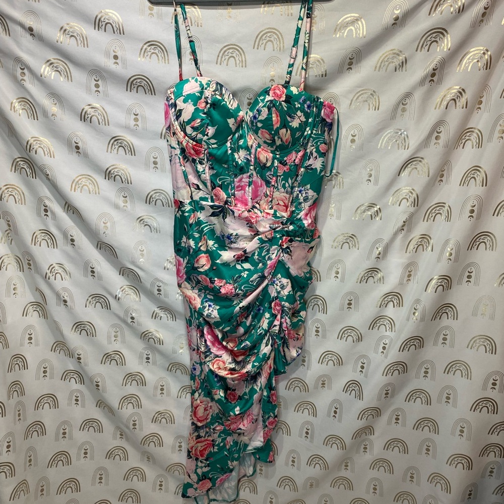 Floral Green and Pink Women's Dress